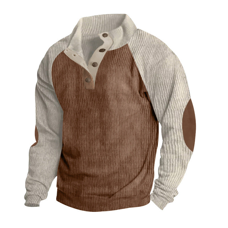 Herren strukturiertes Pullover-Shirt mit Knopfleiste und Lederdetails Echoarchiv