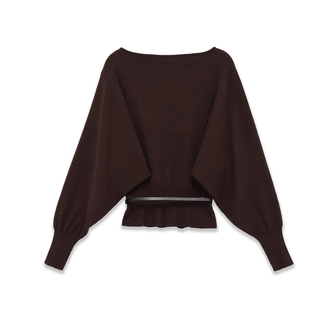 Damen Fledermaus-Pullover mit weitem Ärmel, gerafftem Taillenbund und schmalem Gürtel – Mavelle