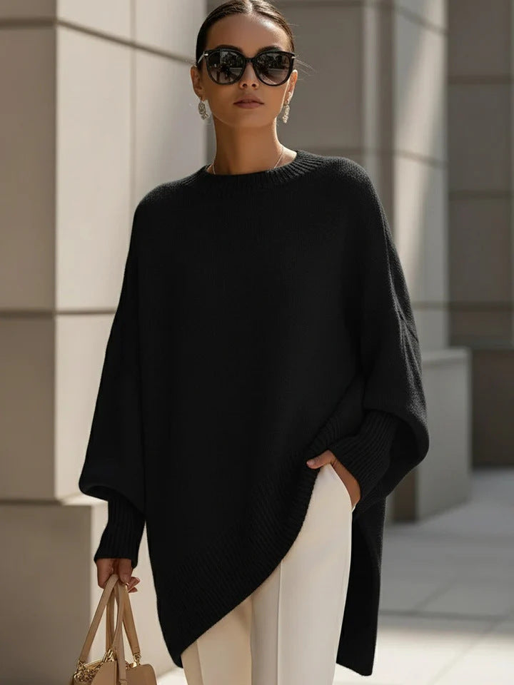 Damen nan Oversize Strickponcho mit asymmetrischem Saum und gerippten Ärmeln Echo Archiv