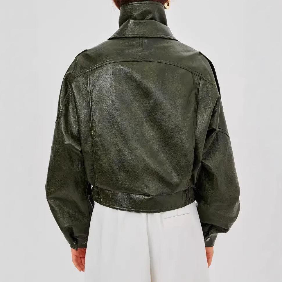 Damen Modische Lederjacke mit Hüftgürtel – Velloura