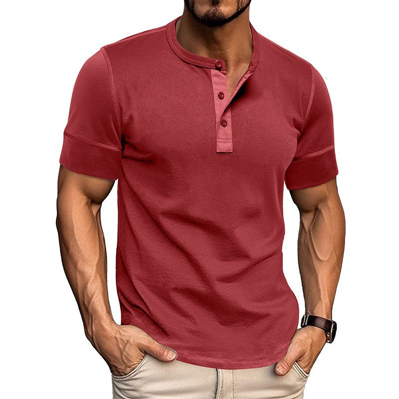 Herren Kurzarm Hemd mit modernem Henley-Kragen und stilvollen Kontrastnähten Echoarchiv