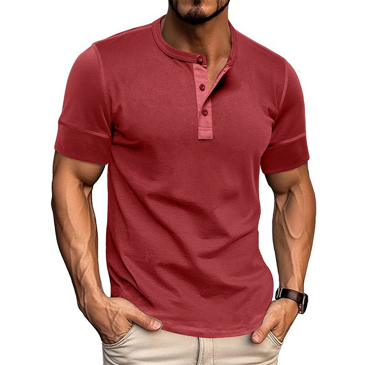 Herren Kurzarm Hemd mit modernem Henley-Kragen und stilvollen Kontrastnähten Echoarchiv