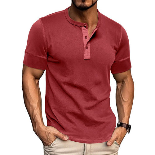 Herren Kurzarm Hemd mit modernem Henley-Kragen und stilvollen Kontrastnähten Echoarchiv