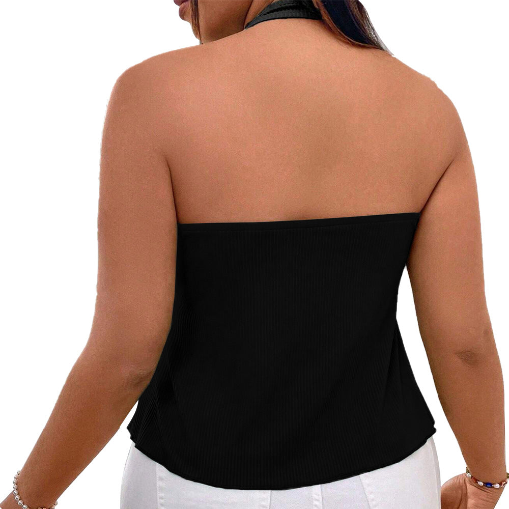 Damen lässiges Haltertop mit tiefem V-Ausschnitt und Bindegürtel Echo Archiv