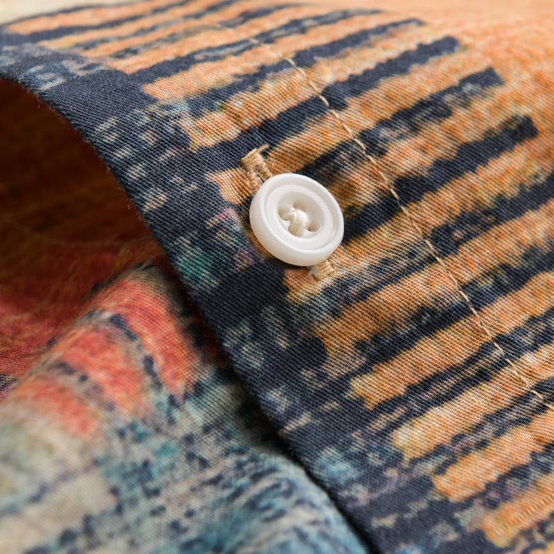 Herren Gemustertes Langarm-Hemd im Patchwork-Look aus leichtem Baumwollmix Relaxed Fit Echoarchiv