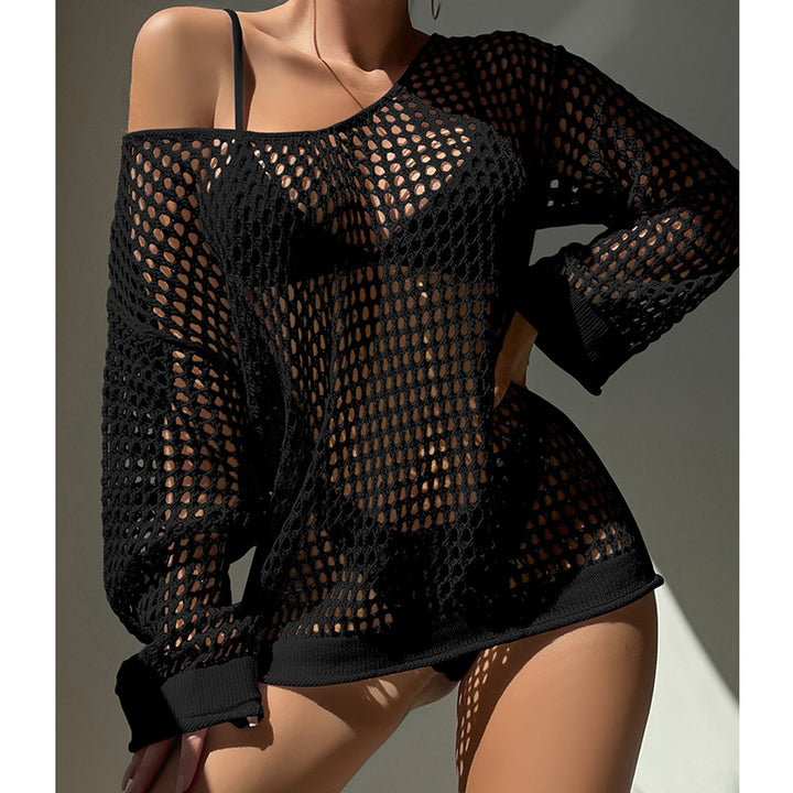 Damen luftiger Grobstrick Pullover mit weitem Schnitt und offenen Ärmeln Echo Archiv
