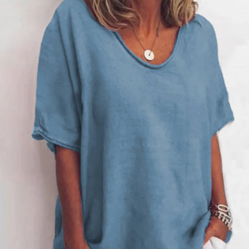 Damen nan weit geschnittenes Leinenmix-Relaxshirt mit Rundhalsausschnitt, überschnittenen Ärmeln und seitlichen Schlitzen Echo Archiv