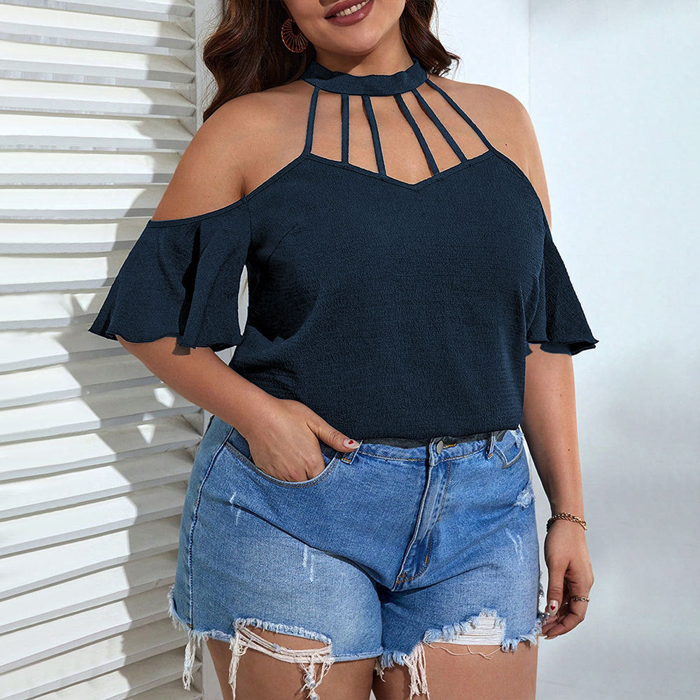 Damen Off-Shoulder Top mit Stehkragen und verspielten Rüschendetails Echo Archiv