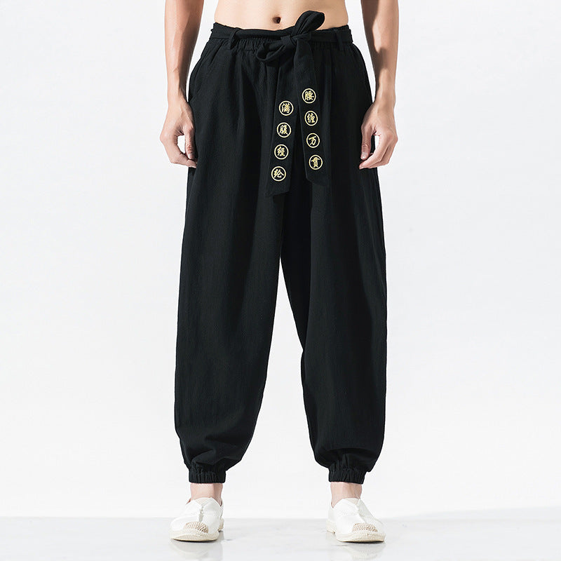 Damen nan weite Leinenhose mit Tunnelzug Bund Bindedetail und elastischen Knöchelabschlüssen Echo Archiv