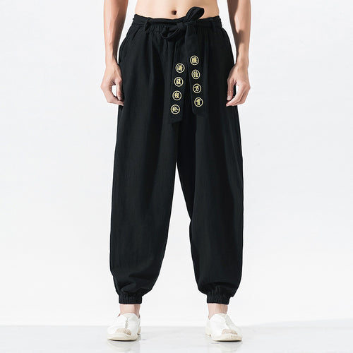 Damen nan weite Leinenhose mit Tunnelzug Bund Bindedetail und elastischen Knöchelabschlüssen Echo Archiv