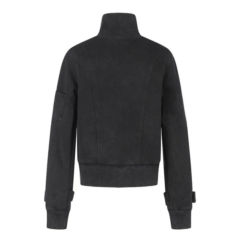 Damen Taillierte Zipjacke mit hohem Stehkragen, Zierpatten & verstellbaren Riegeln Echoarchiv