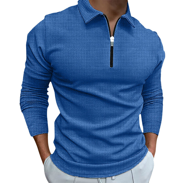 Herren strukturiertes Langarmshirt mit Reißverschluss und Stehkragen Echoarchiv