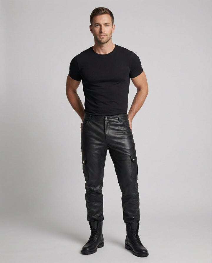 Herren Kunstleder Cargo-Hose mit Seitentaschen