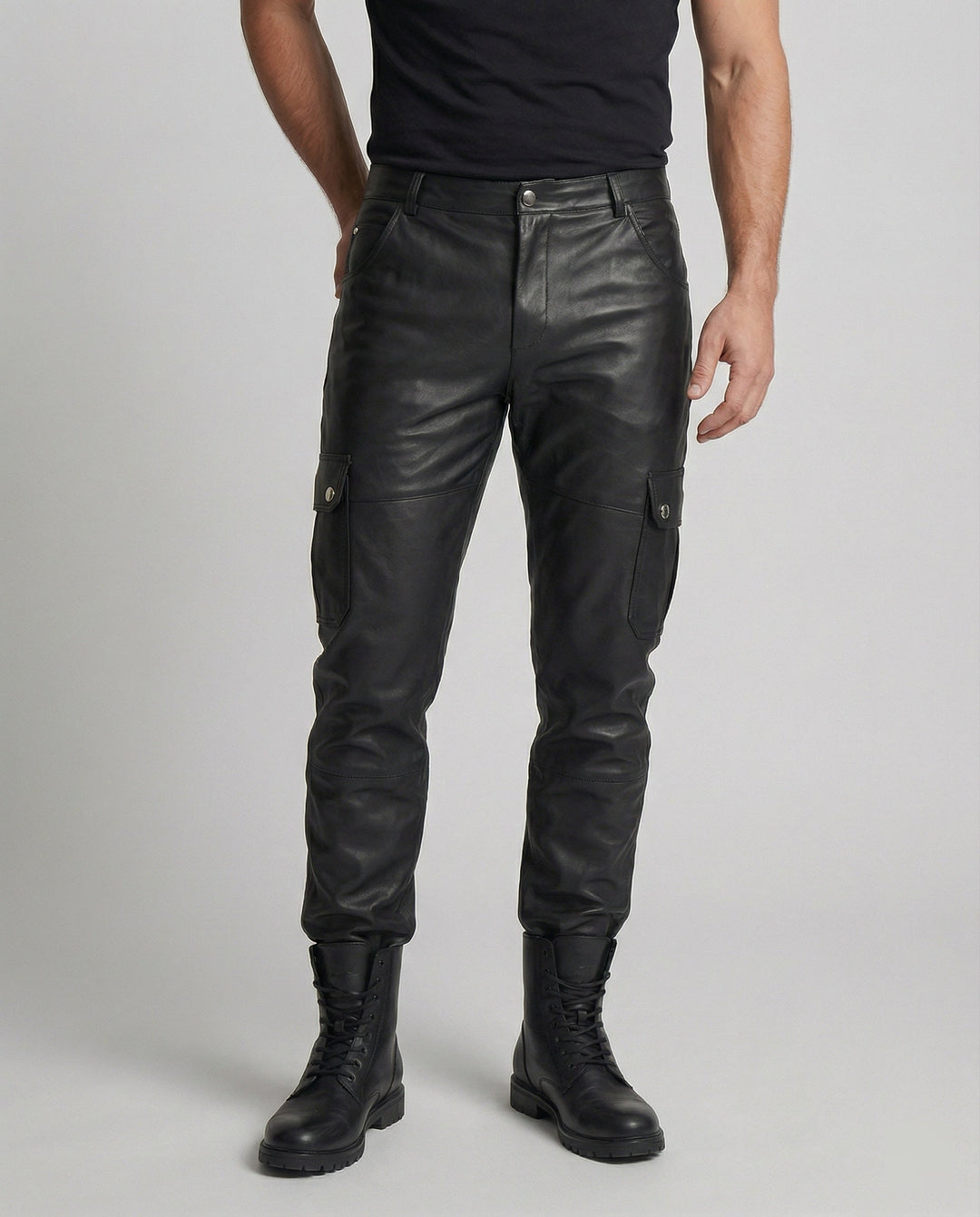 Herren Kunstleder Cargo-Hose mit Seitentaschen