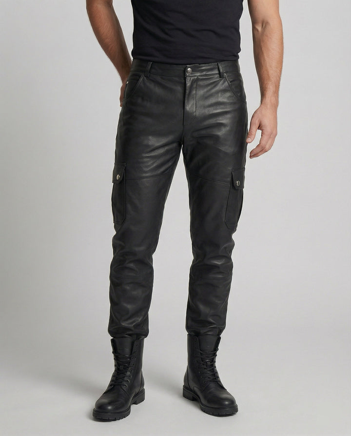 Herren Kunstleder Cargo-Hose mit Seitentaschen