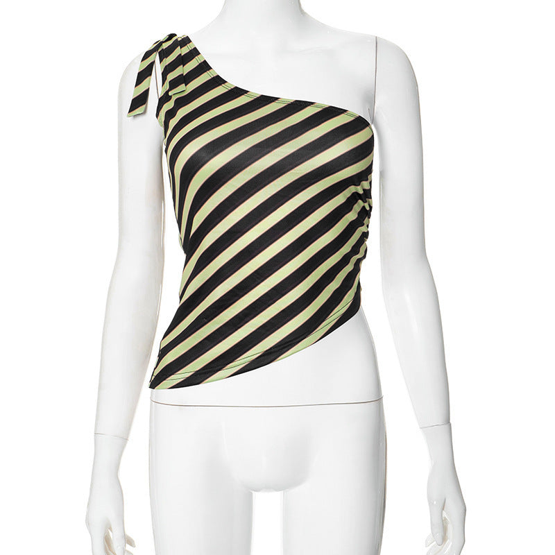 Damen asymmetrisches Trägershirt mit modischem Streifenmuster und eleganter Raffinierung Echo Archiv