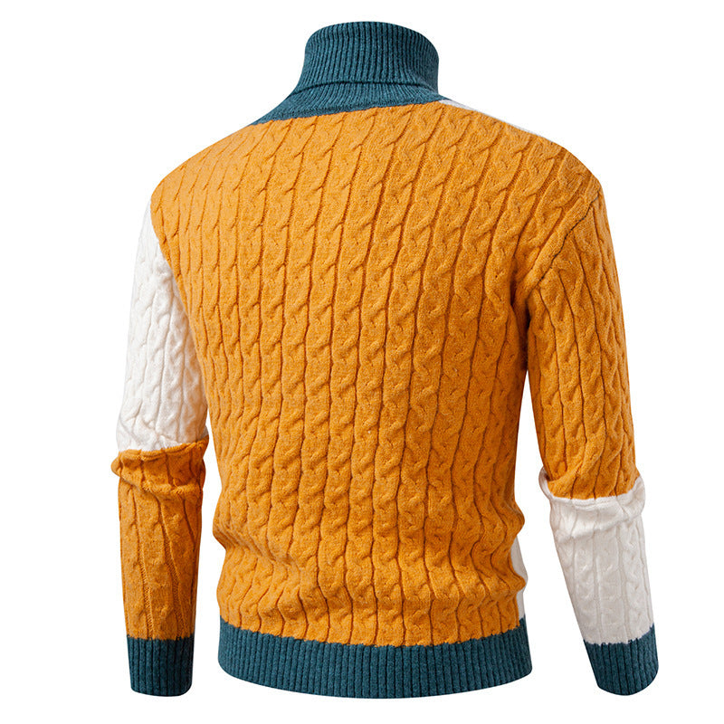 Herren nan strukturierter Rollkragenpullover mit Farbblock-Zopfstrick Echo Archiv