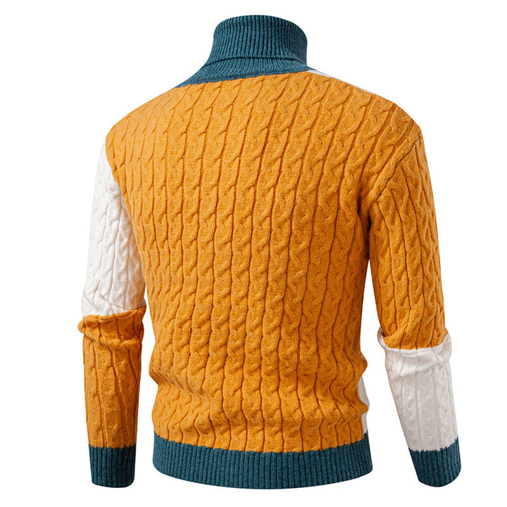 Herren nan strukturierter Rollkragenpullover mit Farbblock-Zopfstrick Echo Archiv