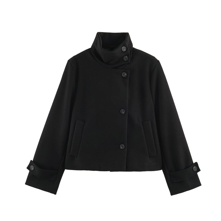 Damen Kurzjacke im Boxy‑Schnitt mit hochschließendem Schlauchkragen und asymmetrischer Knopfleiste Echo Archiv