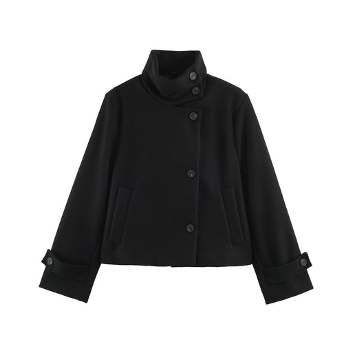 Damen Kurzjacke im Boxy‑Schnitt mit hochschließendem Schlauchkragen und asymmetrischer Knopfleiste Echo Archiv