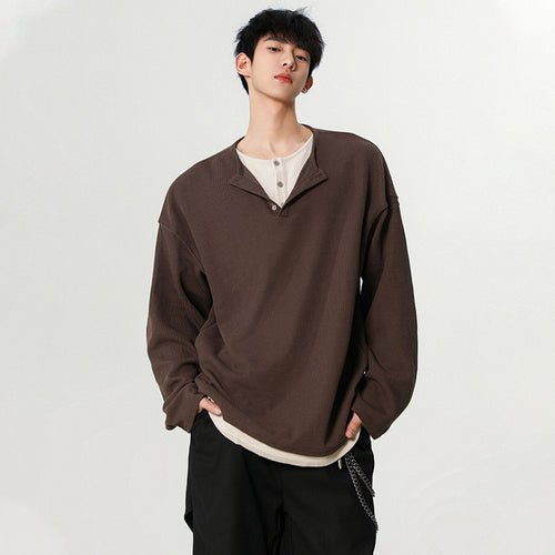 Herren Modisches Oversized-Henley-Shirt mit strukturierter Oberfläche Echoarchiv