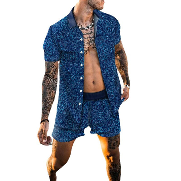 Herren Kurzarm Floral Print Urlaub Set Echoarchiv