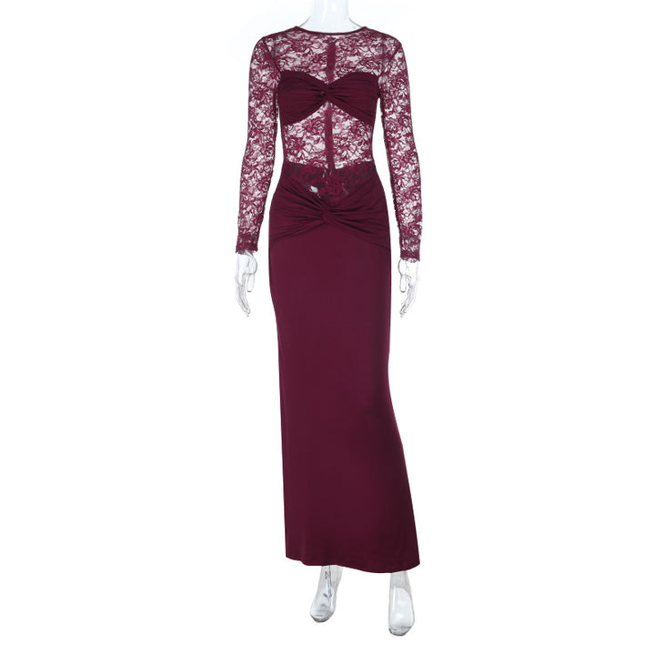 Damen Elegantes Langarm-Spitzenkleid mit tailliertem Design Echo Archiv