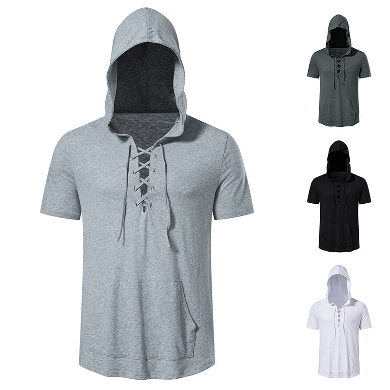 Herren Kapuzen-T-Shirt mit kreativem Schnürdesign Echoarchiv