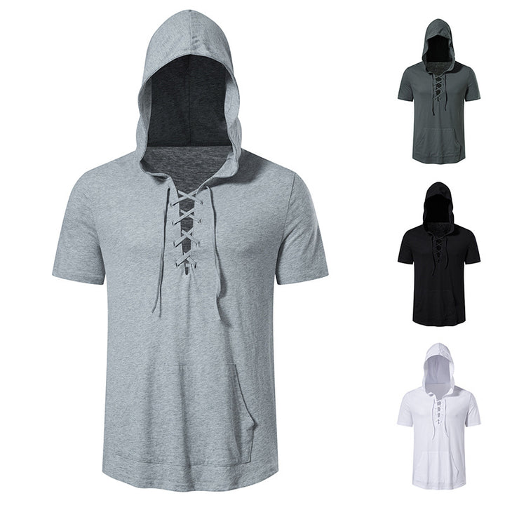 Herren Kapuzen-T-Shirt mit kreativem Schnürdesign Echoarchiv