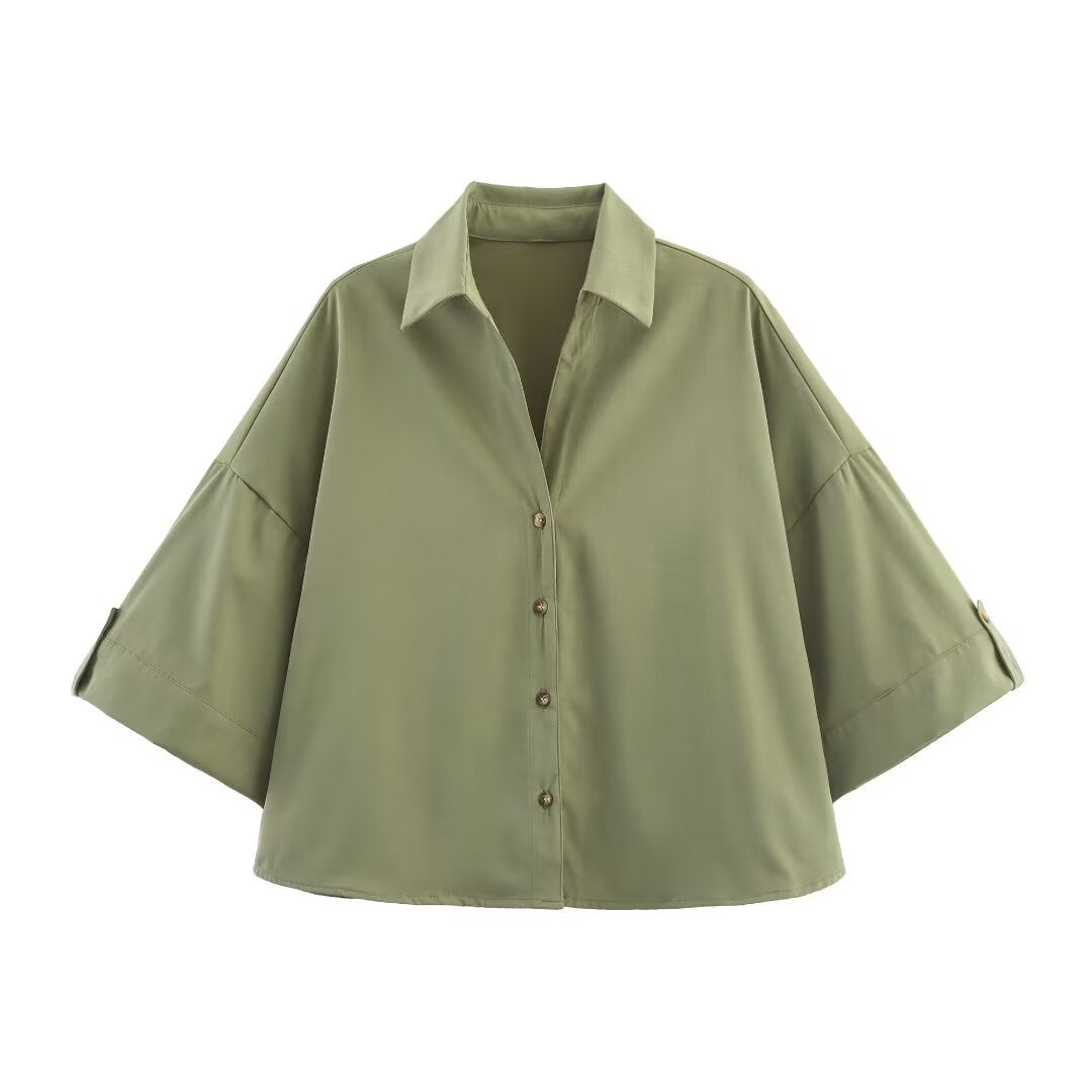 Damen Oversize-Hemdbluse mit dreiviertel-Ärmeln und Manschetten Echo Archiv