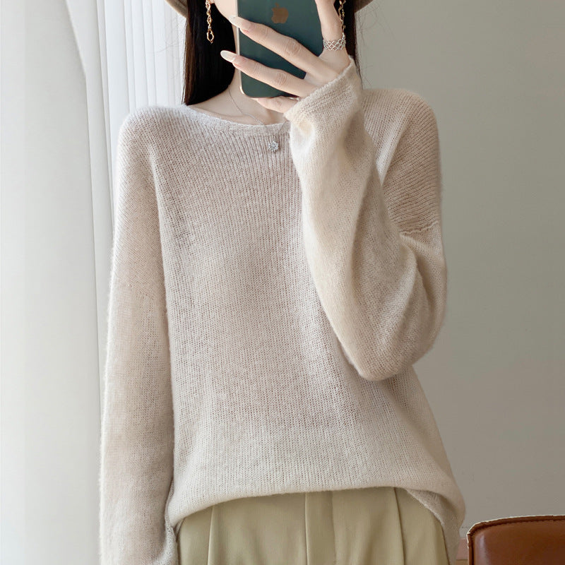 Damen Ultraleichter Mohair‑Look Oversize-Pullover mit U-Boot-Ausschnitt und überschnittener Schulter Echoarchiv
