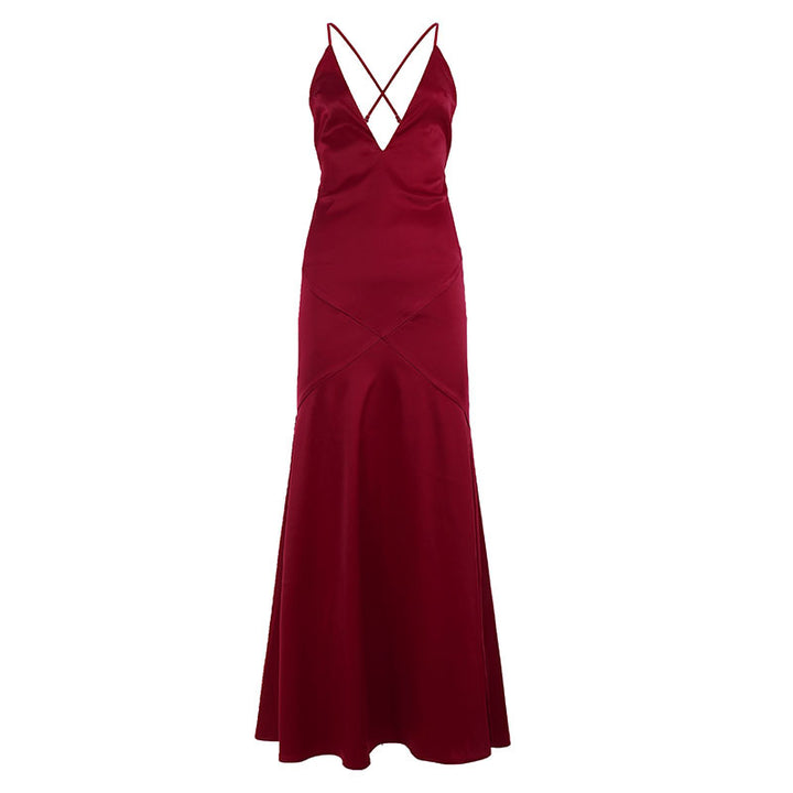 Damen elegantes Maxikleid mit tiefem V-Ausschnitt und fließendem Stoff Echo Archiv