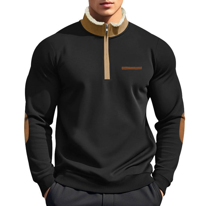 Herren nan Halbzip-Troyer mit Teddyfleece-Kragen und Leder-Ellbogenpatches Echo Archiv
