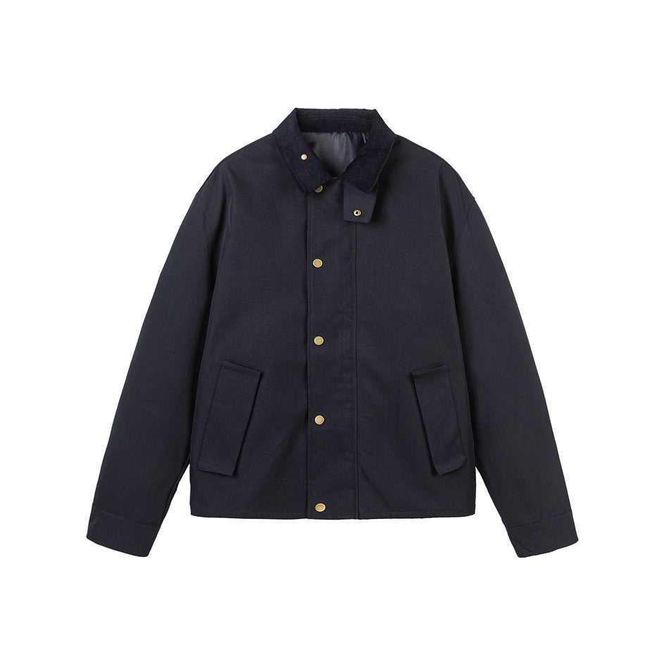 Herren Kurz geschnittene Canvas‑Fieldjacke mit Cordkragen und verdeckter Druckknopfleiste Echoarchiv