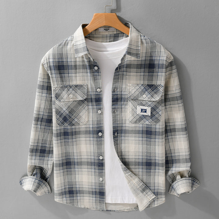 Herren Karierter Baumwoll-Überhemd im Casual-Layering‑Stil mit Pattentaschen Echoarchiv