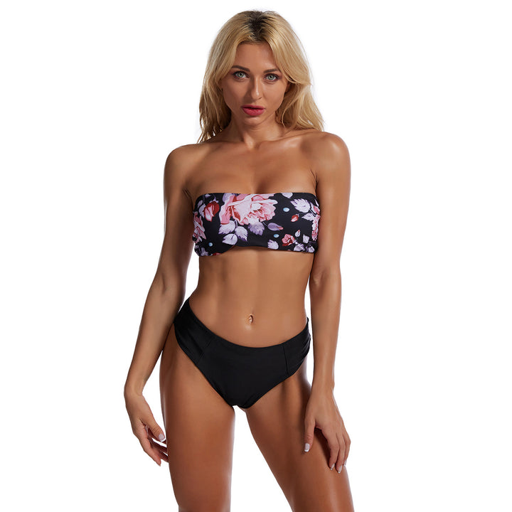 Damen Bandeau-Bikini mit floralem Oberteil und hohem Bund Echo Archiv