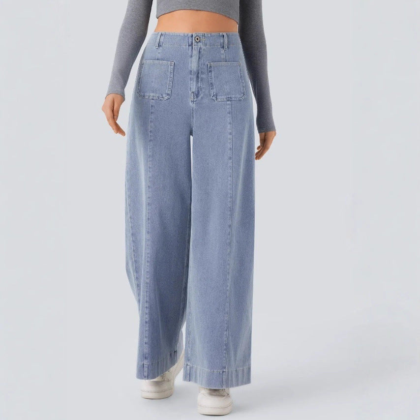 Damen nan hochtaillierte weite Jeanshose mit aufgesetzten Fronttaschen und vertikaler Ziernaht Echo Archiv