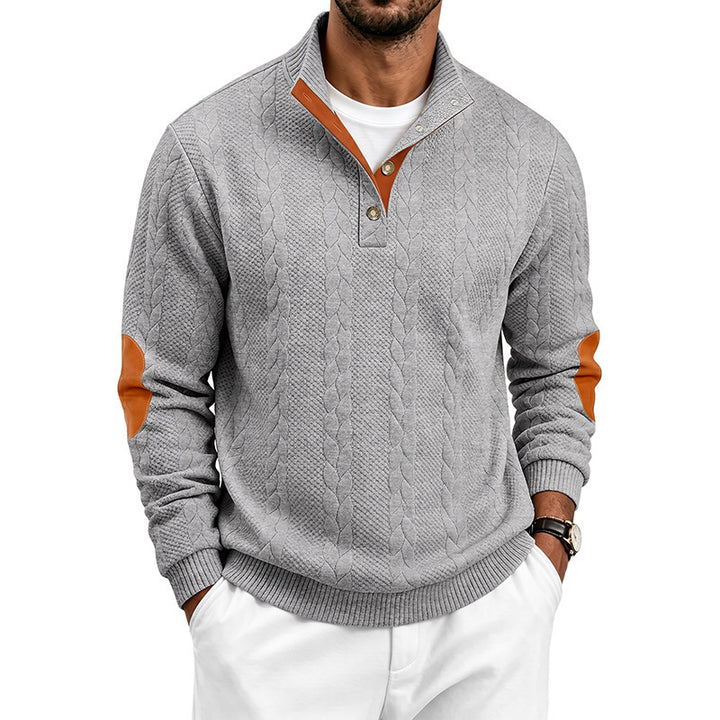 Herren Feinstrick-Troyer mit Zopfmuster, Lederdetails und Ellbogen-Patches Echoarchiv