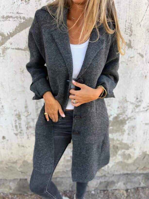Damen nan Oversize Wollmix-Mantel mit Reverskragen aufgesetzten Taschen geknöpfter Front und umgeschlagenen Ärmeln Echo Archiv