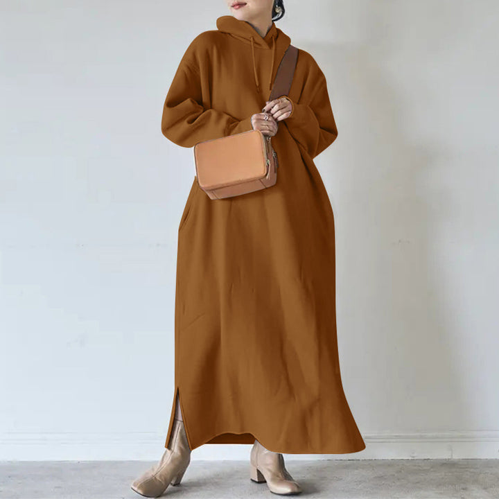 Damen nan Oversize Kapuzenmaxikleid mit geradem Schnitt und Seitenschlitz Echo Archiv