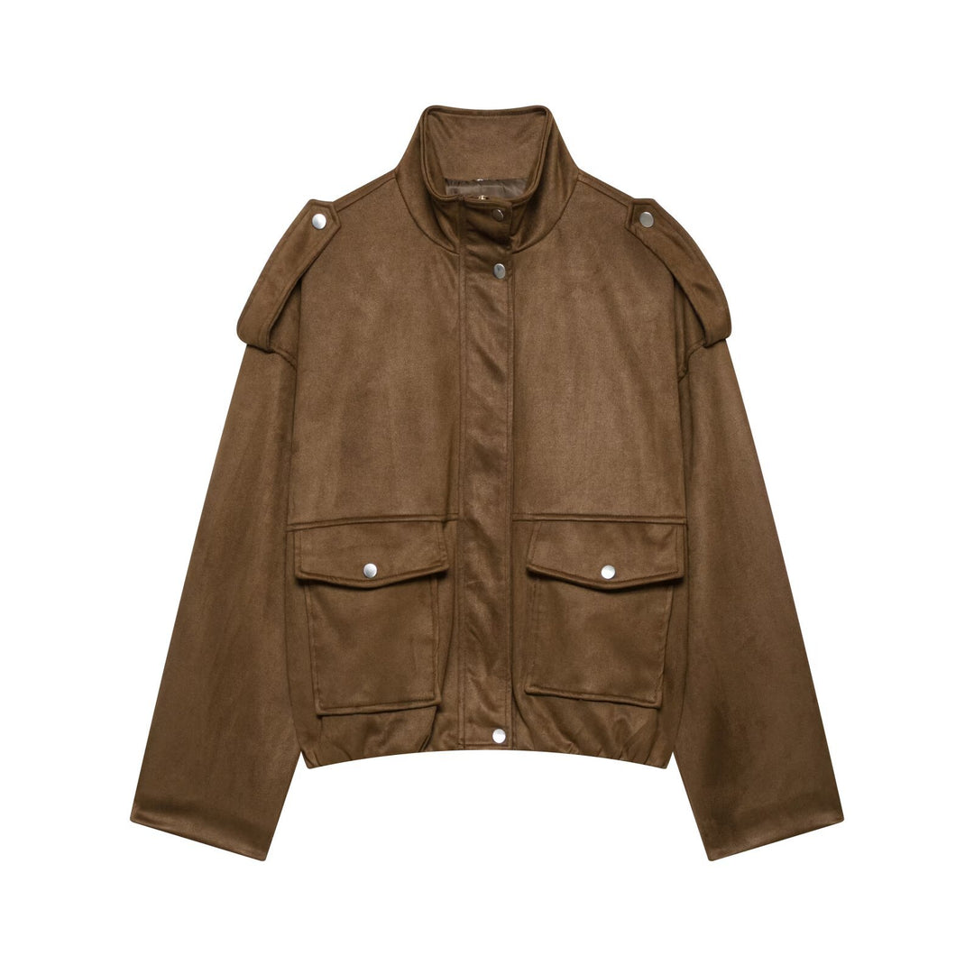 Damen Cropped Field-Jacke in Wildlederoptik mit Stehkragen, Schulterklappen und großen Pattentaschen Echo Archiv