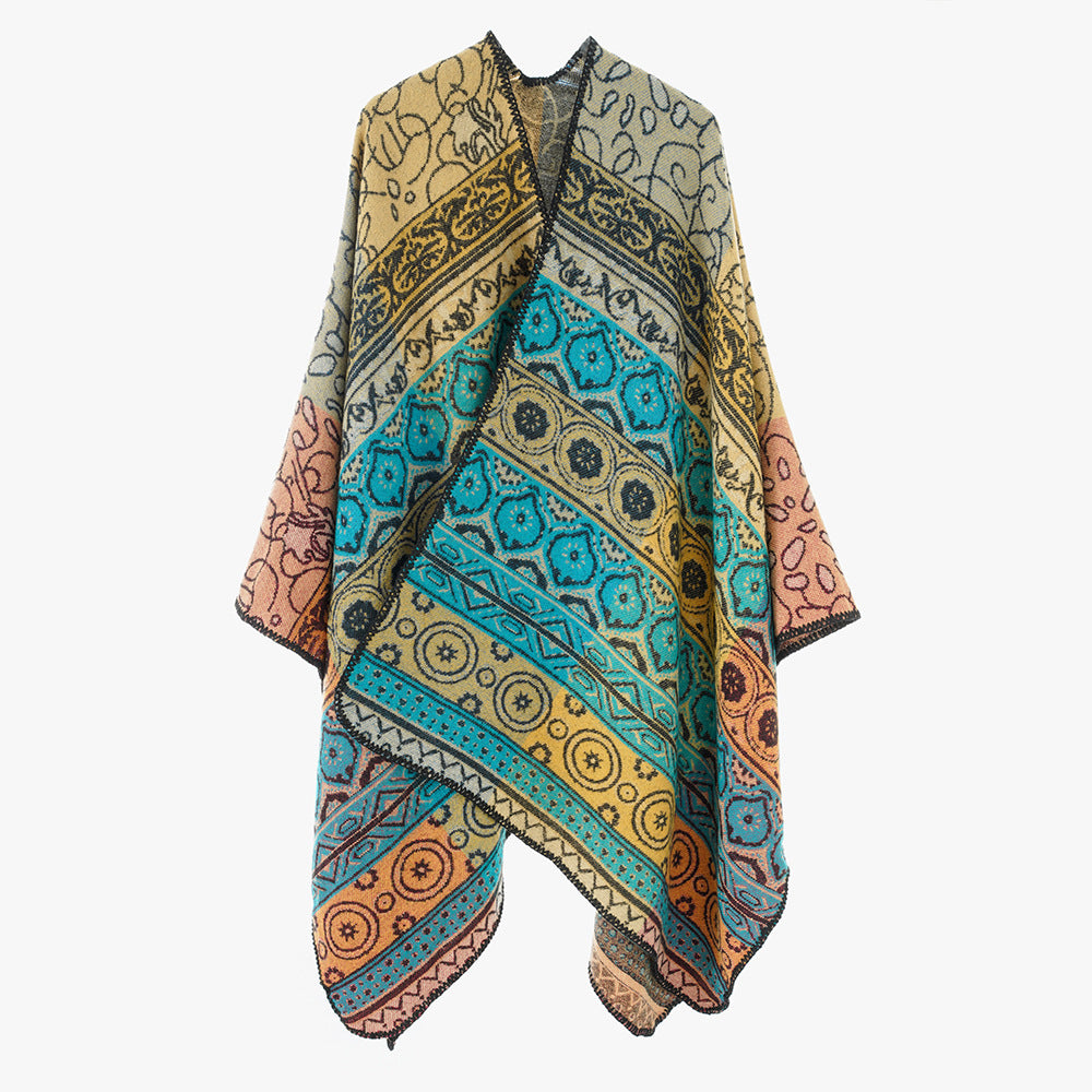 Damen Jacquard-Kimono-Überwurf im Ornament-Patchwork Stil – Avérine
