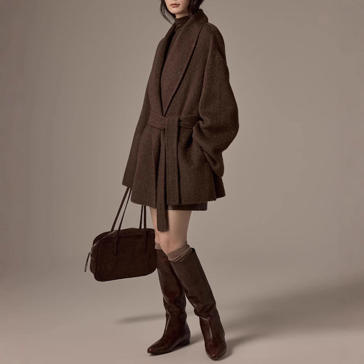 Damen Oversized Wollmantel mit Gürtel Echoarchiv