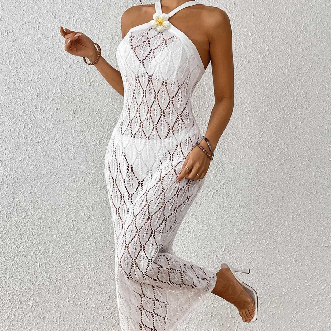 Damen Häkel-Maxikleid mit einem eleganten Blumendetail Echo Archiv