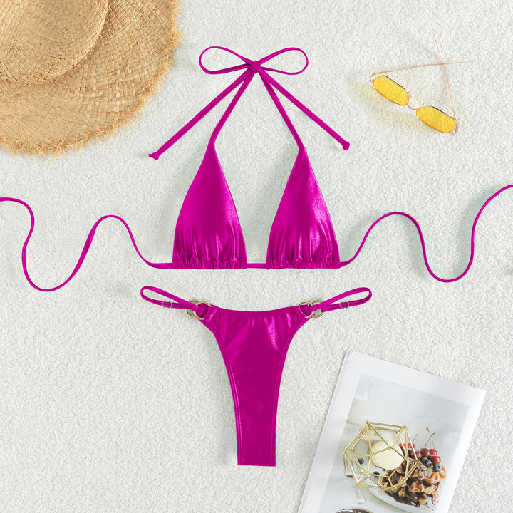 Damen Triangel-Bikini mit eleganten Bindebändern und modischen Goldakzenten Echo Archiv