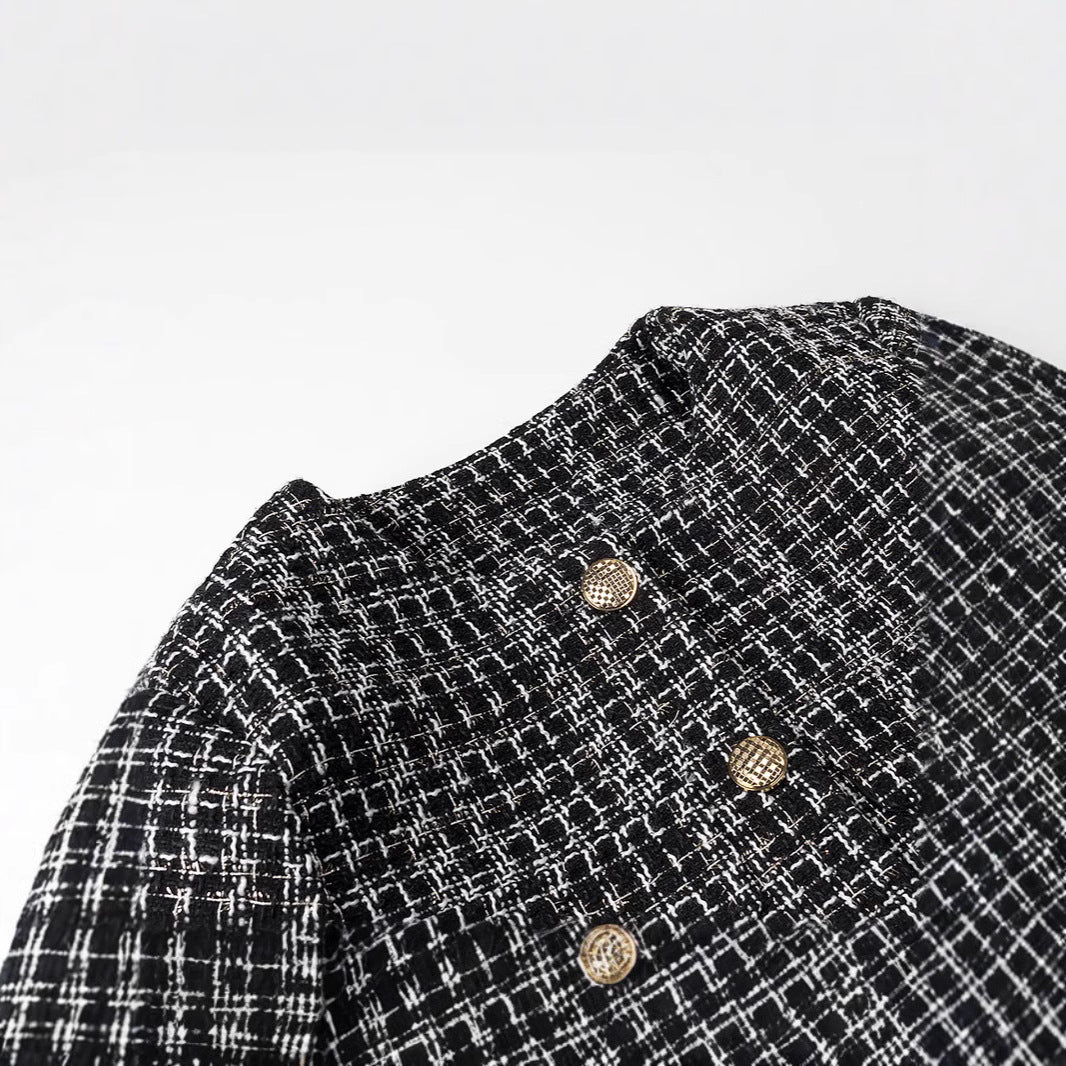 Damen Bouclé-Tweed-Jacke mit Zierknöpfen und kastiger Cropped-Silhouette Echo Archiv