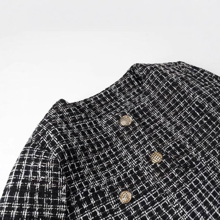 Damen Bouclé-Tweed-Jacke mit Zierknöpfen und kastiger Cropped-Silhouette Echo Archiv