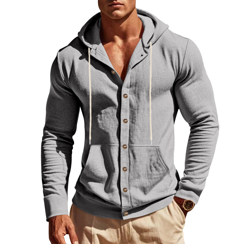 Herren lässiger Kapuzenpullover mit Knopfleiste und praktischen Taschen Echoarchiv