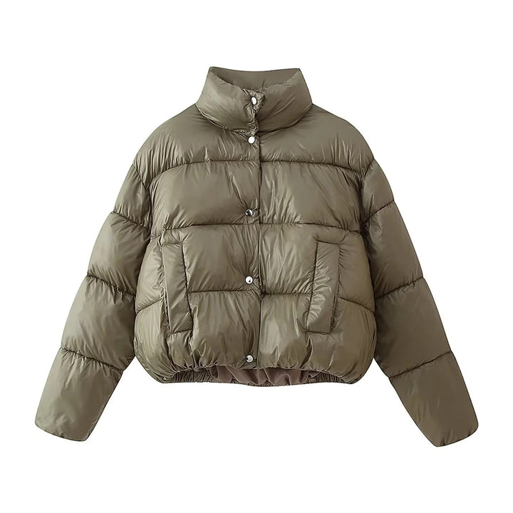 Damen nan kurz geschnittene gesteppte Oversize Daunenoptik Jacke mit Stehkragen und elastischem Saum Echo Archiv