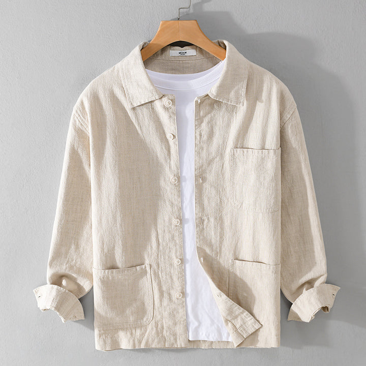 Herren Leinenhemdjacke mit aufgesetzten Taschen und legerer Passform Echoarchiv